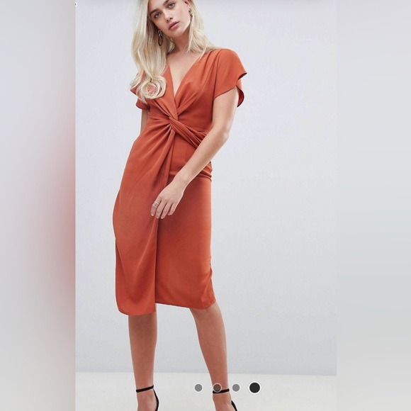 New with tags ASOS copper midi wrap dress size 8 - Picture 3 of 11